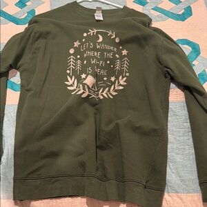 Green Crew Neck Sweater with Circular Design